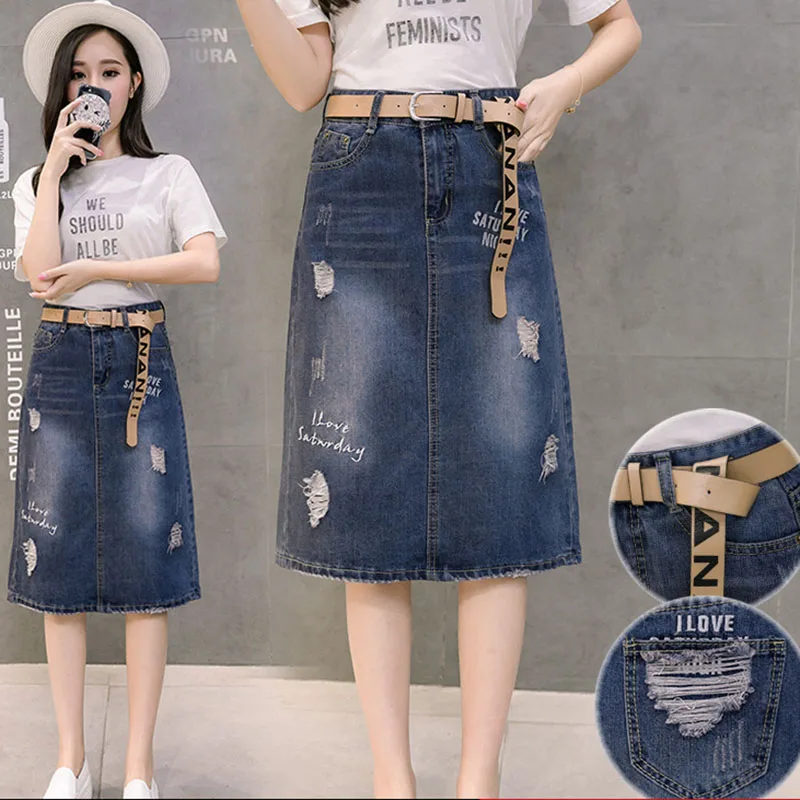 Женская джинсовая юбка Корейская винтажная Сексуальная размера плюс базовая