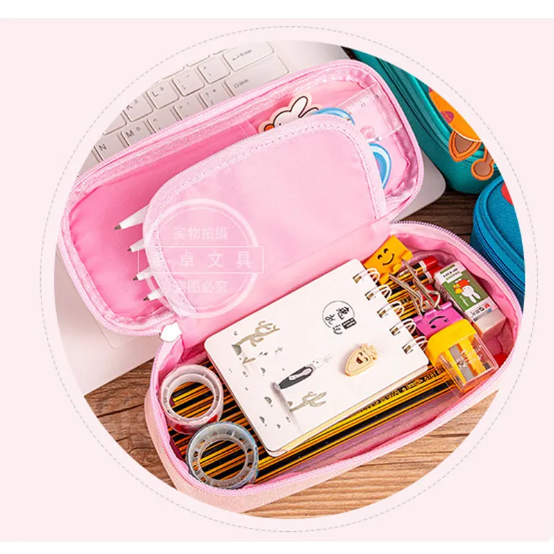 Kawaii Animal Unicorn Dinosaur Flamingo Pencil Case Zipper Large Capacity Pencil Box Portable Storage Bag School Supplies