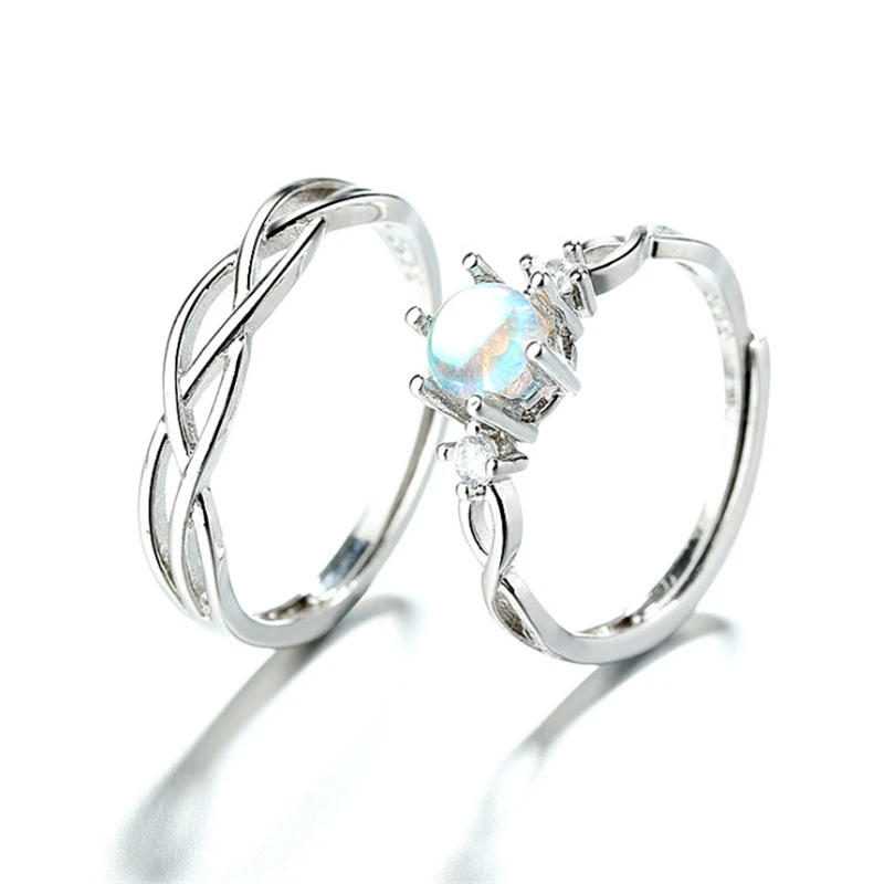 Пара корейских модных парных колец с лунным камнем подходящие ко дню рождения