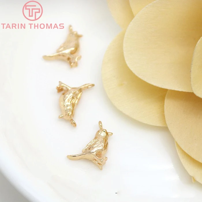 Латунные подвески в виде птиц с покрытием 24 каратным золотом 6 шт. 9 х13 мм