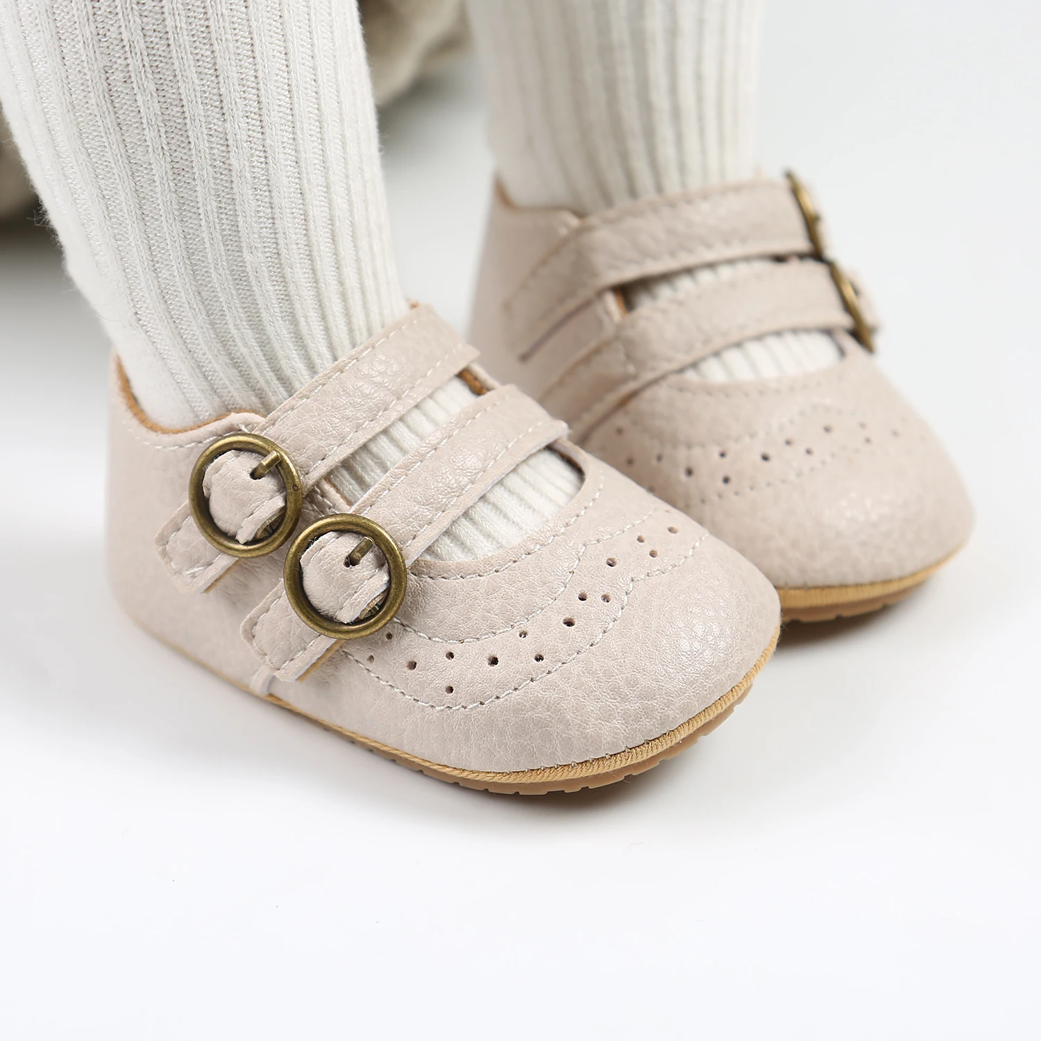 

Beckior New Baby Shoes Girl Princess PU Leather Rubber Sole Non-slip Buckle Strap Infant Toddler First Walkers Fashion Moccasins
