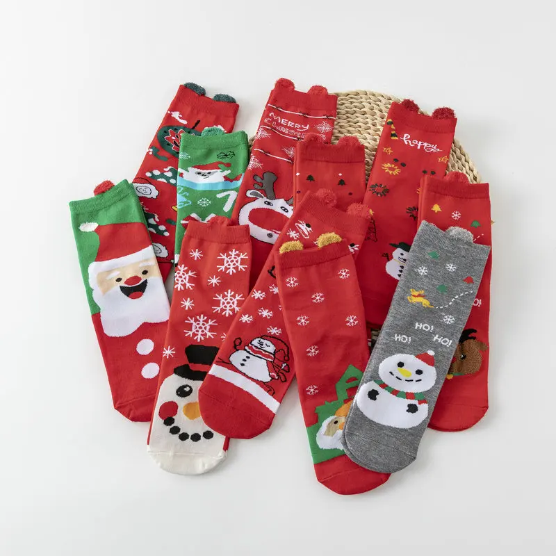 Autumn and Winter Cotton Socks New Year Cartoon Christmas Sock 20 PAIRS Cute Elk Christmas Socks Red Socks