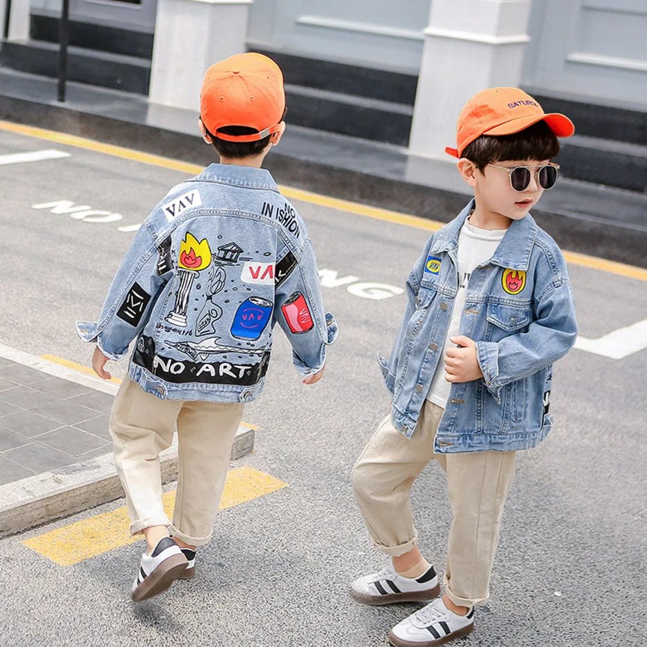 НОВЫЕ куртки для мальчиков джинсовая куртка с рисунком граффити Повседневная