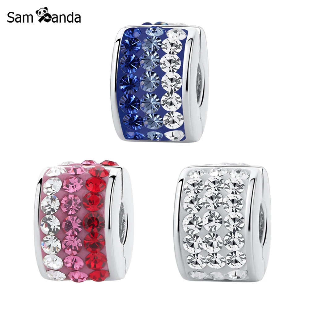 

Authentic 925 Sterling Silver Bead Charms 3 Colour Austria Crystal Stopper Clip Lock Beads Fit Original Pandora Bracelet Jewelry