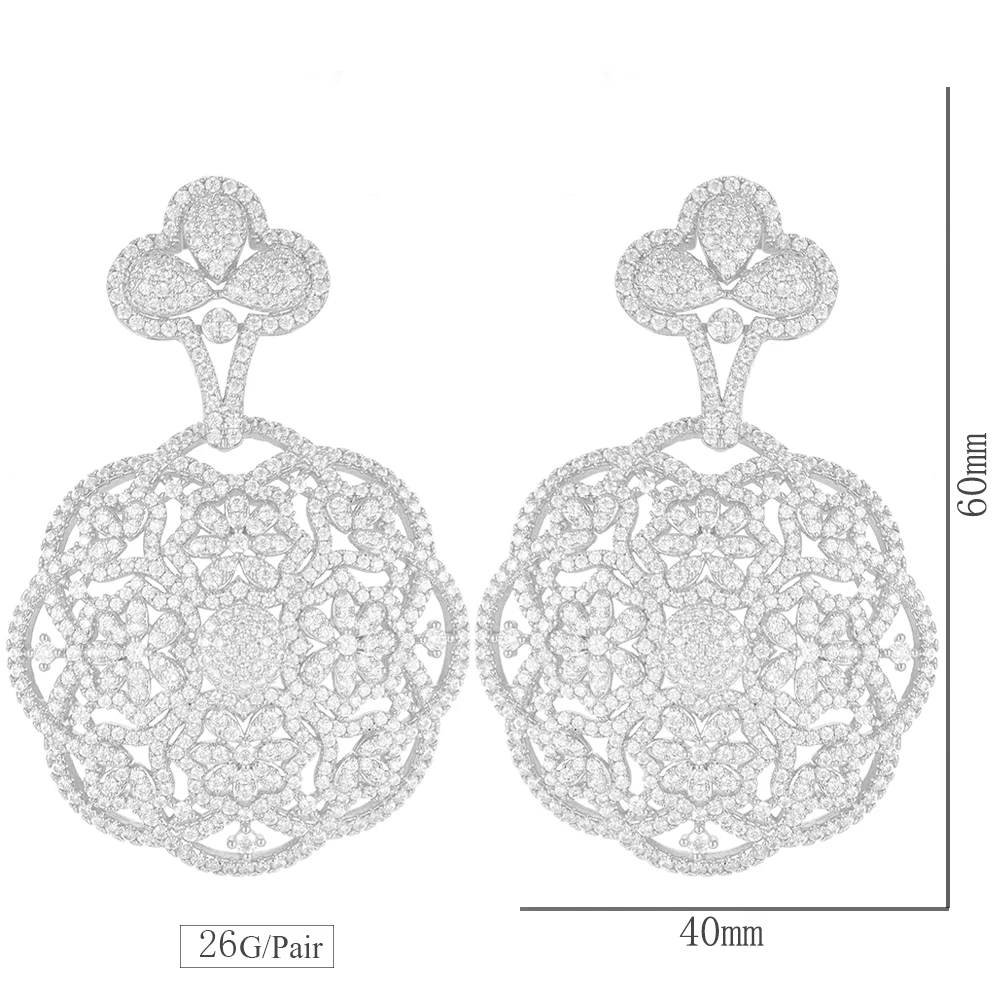 

missvikki Hot Vintage Luxury Noble Round Drop Dangle Earrings Bride Jewelry Shiny Cubic Zirconia Pendant Earring High Quality