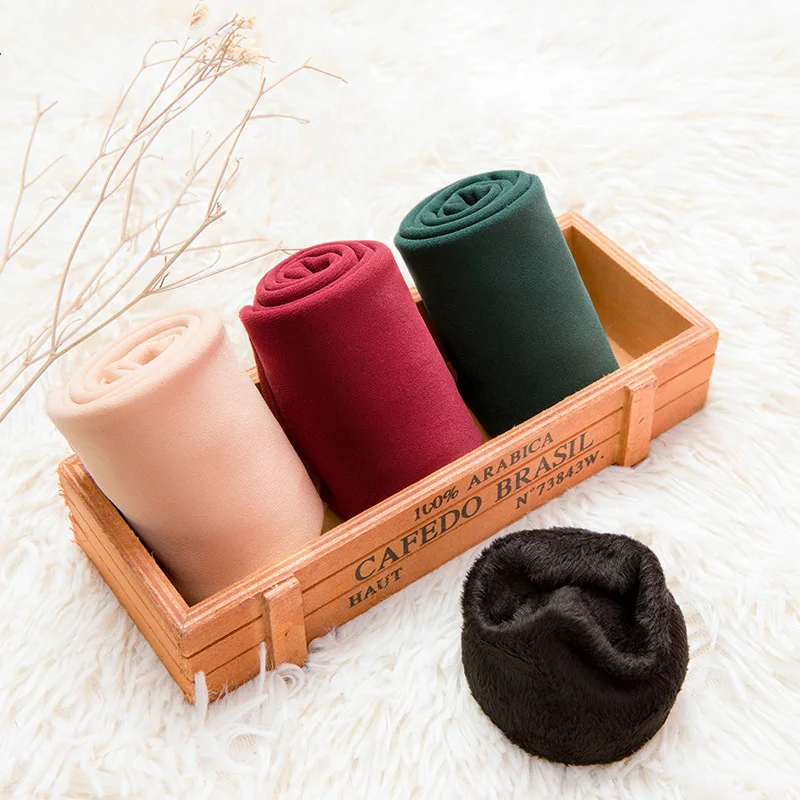

3 Pairs/Set Women's Winter Warm Socks Thicken Thermal Nylon Solid Color Socks Soft Snow Velvet Boots Floor Sleep Black Sock