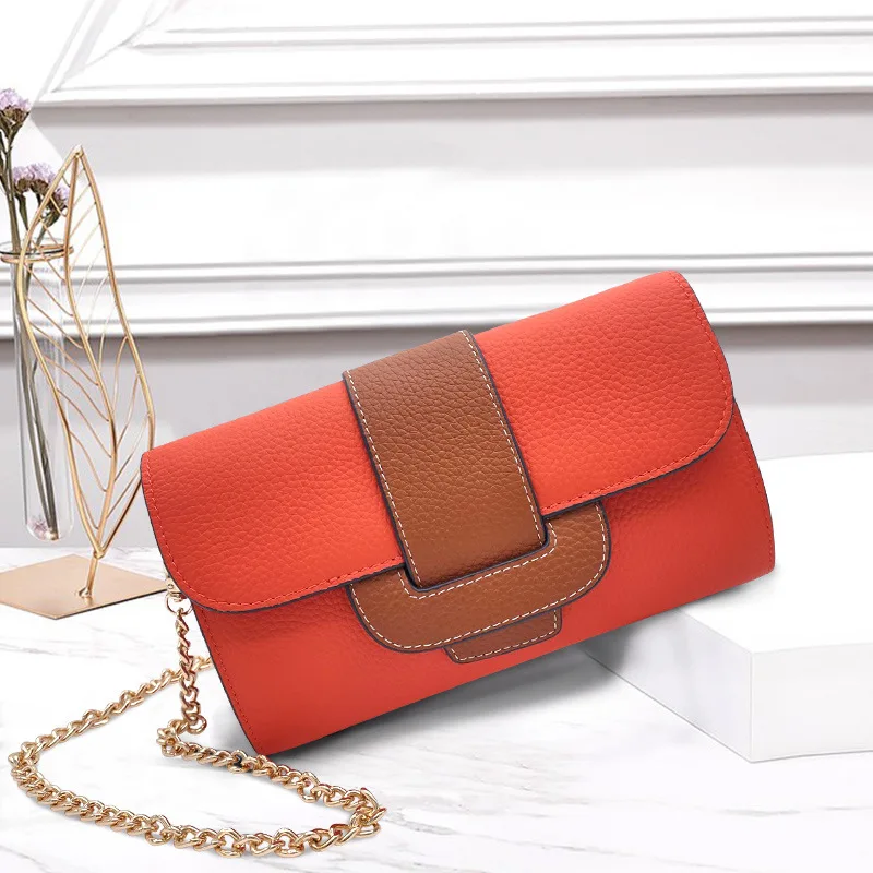 Simple Genuine Leather Orange Luxury Leather Purse Long Wallets Big Bag Designer for Women 2020
