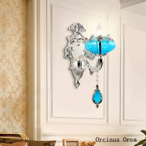 Французская Роскошная синяя Хрустальная настенная лампа гостиной коридора