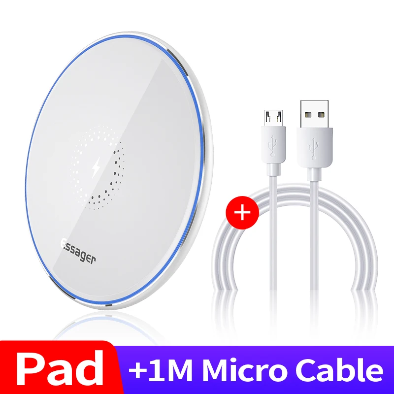 White Pad With Cable Essager 10 Вт Qi Беспроводное зарядное устройство для iPhone 11 Pro Xs Max X Xr 8 Индукционная быстрая Беспроводная зарядная площадка для samsung S10 Xiaomi Mi 9 - Цвет: White Pad With Cable