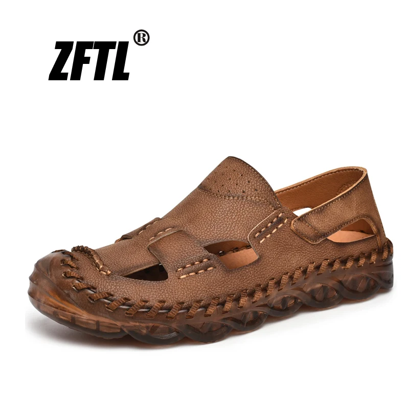 

ZFTL New Men Sandals man casual Beach shoes male outside Summer wading sandals Non-slip men large size genuine leather Sandals