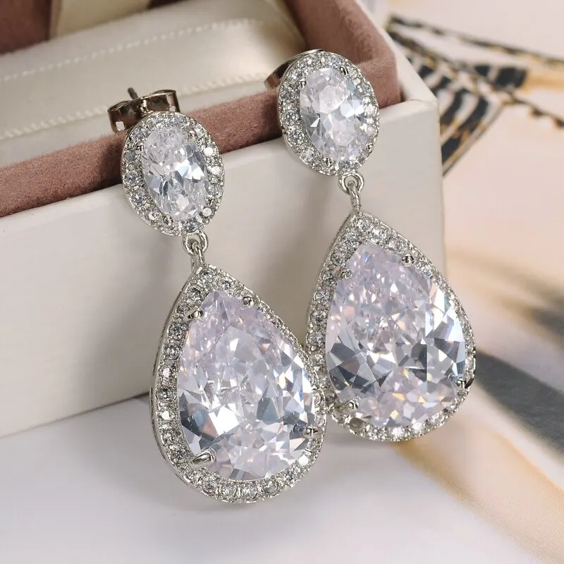 

Huitan Eternity Wedding Earrings for Women Brilliant Crystal Pear Cubic Zirconia Anniversary Love Gift Luxury Jewelry Wholesale