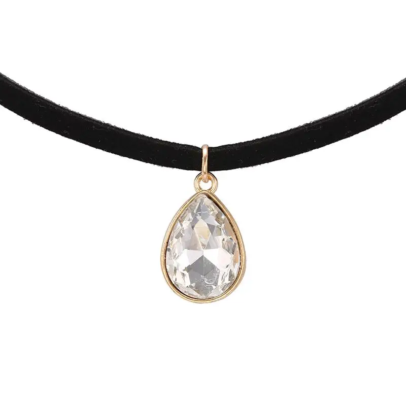 Горячее предложение Кручёные ожерелья BIJOUX обычный черный бархатный Кожа Капли Воды Кулон Макси себе Чокеры Цепочки и ожерелья Женская обувь ювелирные изделия - Окраска металла: White