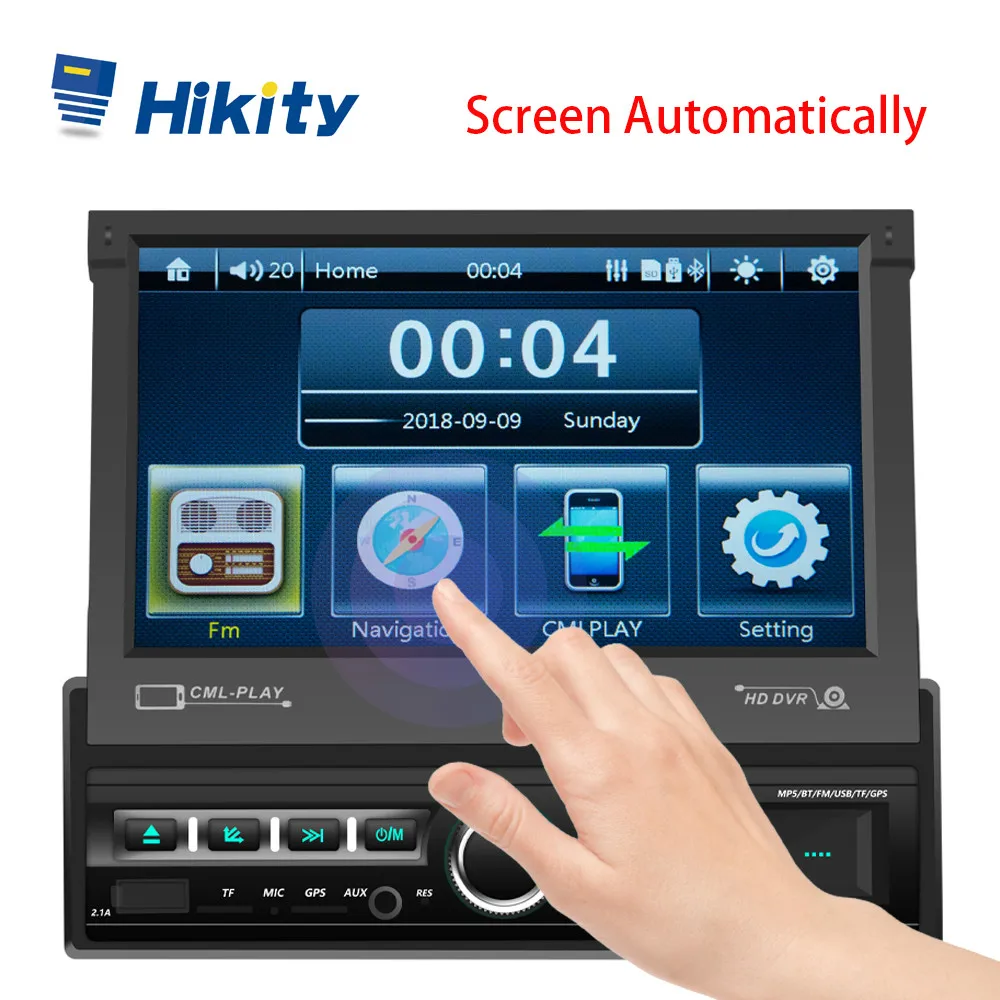 Автомагнитола Hikity 1 din 7 '' с автоматическим выдвижным экраном радио GPS