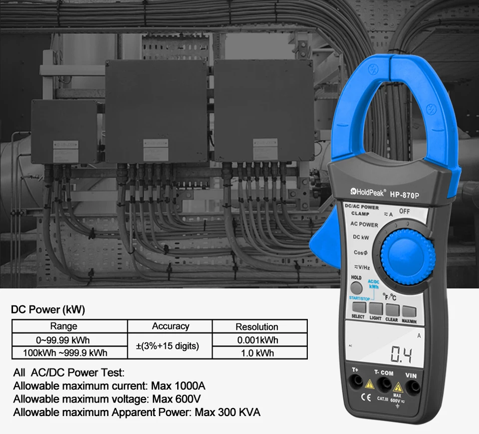 HoldPeak HP-870P измеритель мощности Вольтметр переменного/постоянного тока 999.9A Амперметр тестер электронный мультиметр активная энергия диагностический инструмент