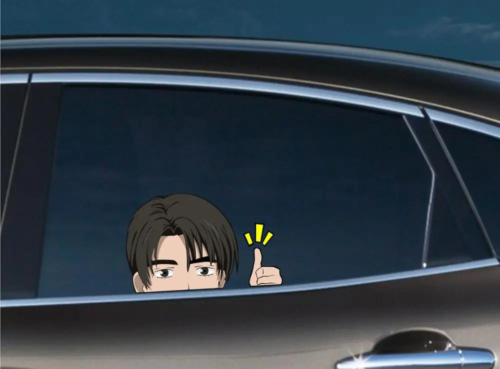 

Reflective JDM Initial D Takumi Fujiwara Thumbs Up Peeking Car Stickers Funny Bumper Window Cover Scratches Decals KK15*13cm