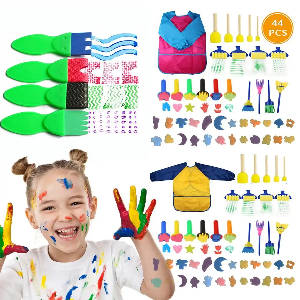 

Sponge Paint Brushes Kits Painting Brushes Tool Kit with Waterproof Apron and More for Kids Early DIY Learning 44PCS/Set