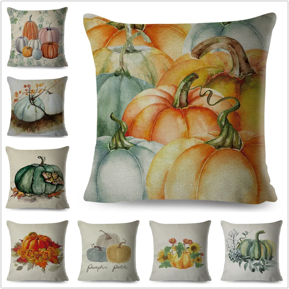 

Watercolor Pumpkin Pillow Case Decor Harvest Thanksgiving Cushion Cover for Sofa Home Children Room 45x45cm autumn decoration