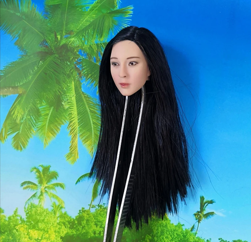 Масштаб 1/6 женская голова девушки лепит черные длинные волосы для 12 дюймов