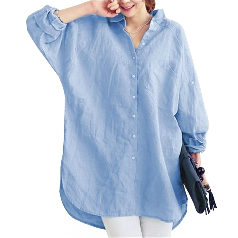Женская Повседневная Свободная блузка из хлопка и льна Офисная женская
