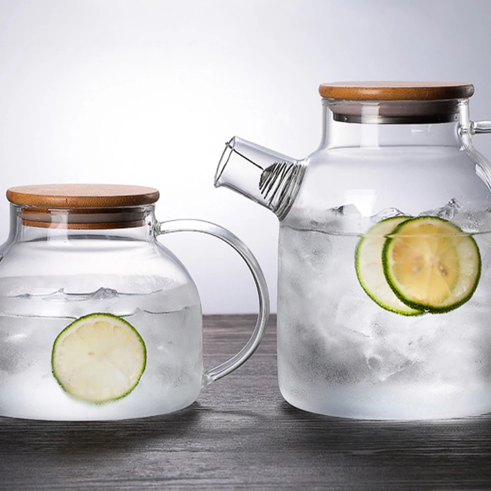 

1/1.6L Transparent Borosilicate Glass Teapot Heat-Resistant Big Cold Kettle Flower Tea Fruit Juice Container Kitchen Accessories