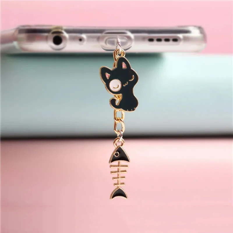 Anti Dust Plug Black White Cat Charging Port Dust Plug Charm Kawaii  Cute Dust Protection Phone Charge Jack Stopper For iPhone