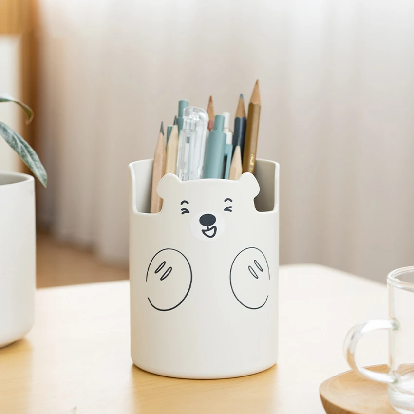 

Plastic Cute Bear Pencil Holder Cell Phone Stand Pencil Holder for Desk Office Pen Organizer Makeup Brush Holder Container