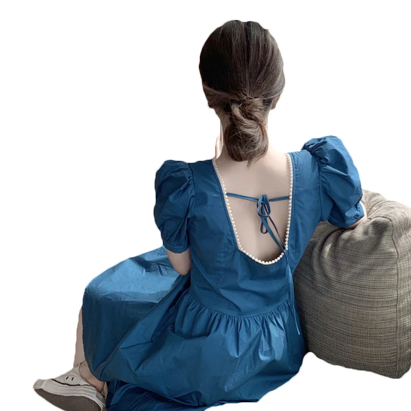 

Женское платье-трапеция с открытой спиной и пышными рукавами, модель F522 большого размера на лето, 2021