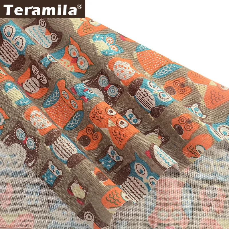 Teramila окрашенная вручную хлопковая льняная ткань с рисунком Совы Tissu DIY скатерть материал занавеска диванная подушка Cabas Telas Por Metro