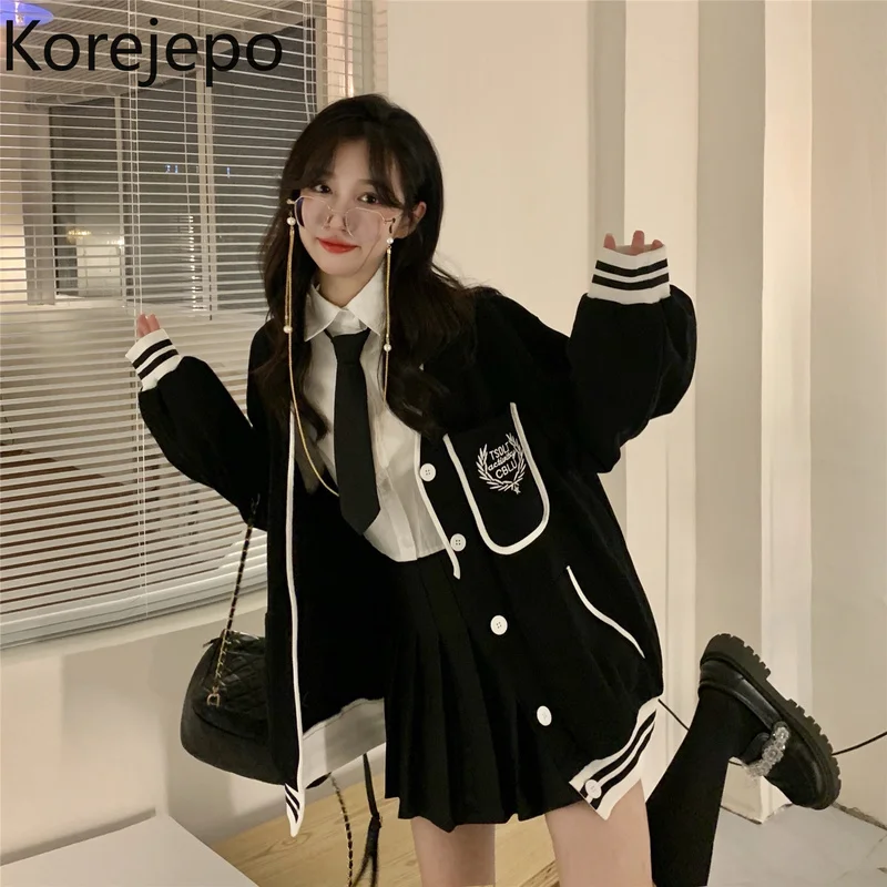 

Женская бейсбольная куртка Korejepo, в стиле преппи, свободного кроя, в стиле ретро, контрастных цветов, на осень, 2021