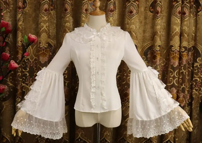 

Women's Lolita Long Flare Sleeve Lace Tops Shirts Chiffon Blouses Retro Style Lolita Cosplay New A01