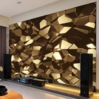 Современные 3D золотистые многоугольные геометрические обои для гостиной, ТВ, спальни, абстрактное искусство, настенная Фреска K, ТВ-бар, Креативные 3D обои