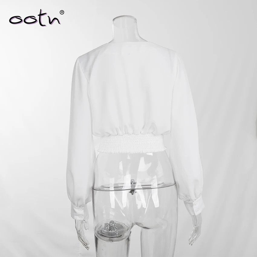 Белый Повседневный с рукавом-фонариком укороченный топ Женская блузка длинным