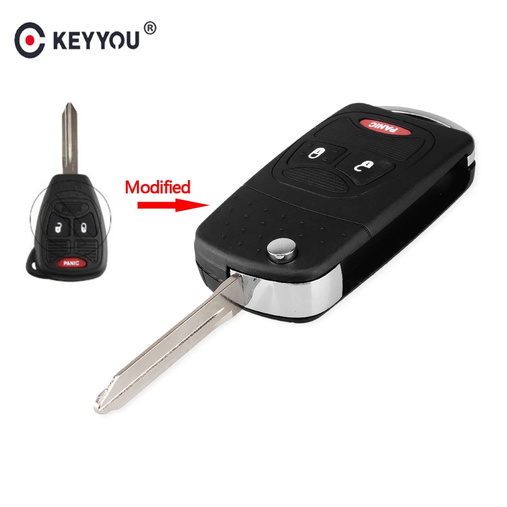 KEYYOU, 3 кнопки, чехол, кнопка, накладка, флип, ключ, оболочка, подходит для Chrysler, для Jeep, для Dodge Ram 1500, калибр Nitro Ram 2500 Ram 3500