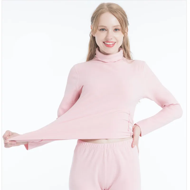 Женское термобелье с высоким горлом однотонное хлопковое пижама длинными