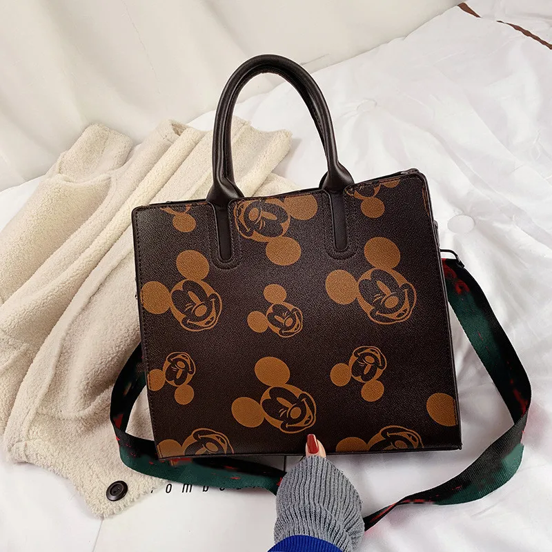 

Сумка для покупок с изображением Принцессы Диснея, Микки Мауса, женская сумка-мессенджер, сумка через плечо из искусственной кожи большой е...