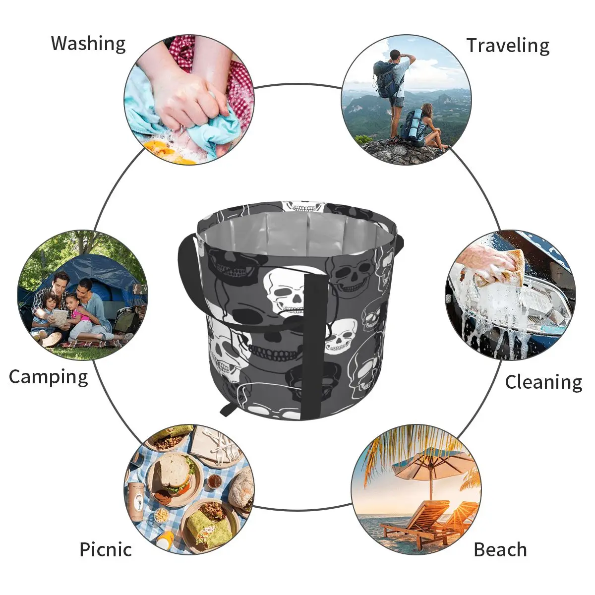 

Outdoor Collapsible Water Bag Abstract Skulls Camping Foldable Water Containers Drinking Multifunction Storage Water Bottle