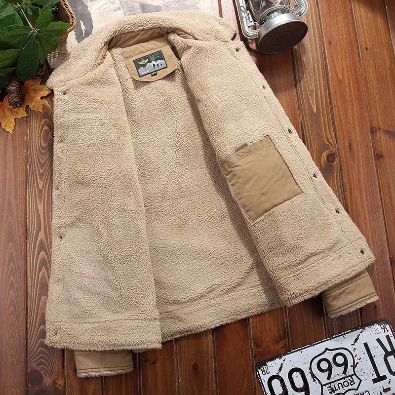 2021 Winter Jacket Men Cotton Padded Warm Fleece Parka Coat Casual Lamb Fur Collar Male Jacket Windproof Men Plus Size 5XL