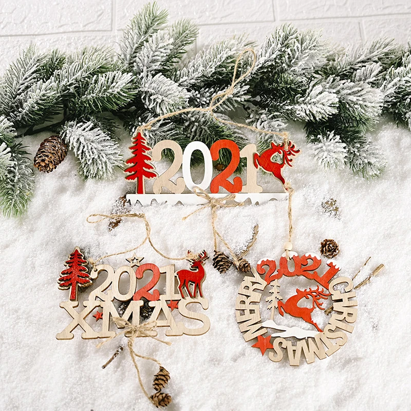 

1Pc Christmas Ornament Wooden Craft 2021 Number Letters Wood Craft Xmas Tree Hanging Pendants For Home Navidad Party New Year