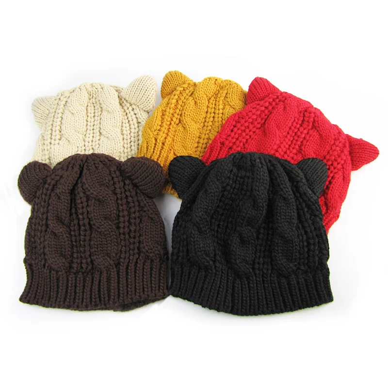 Лидер продаж 2020 милые шапки с кошачьими ушками для женщин вязаные брендовые