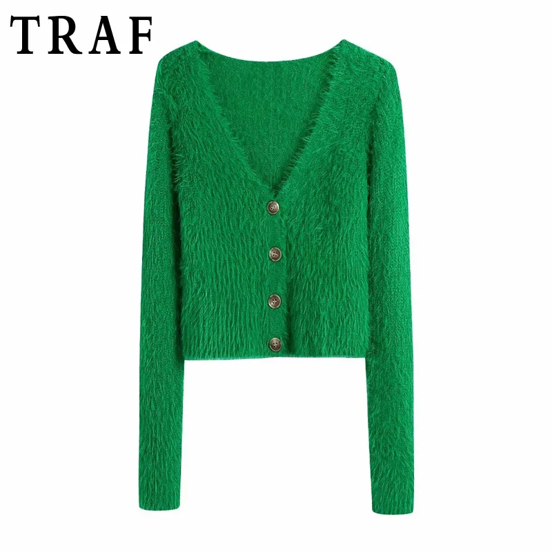 

Женский винтажный кардиган из искусственного меха, с длинным рукавом и V-образным вырезом