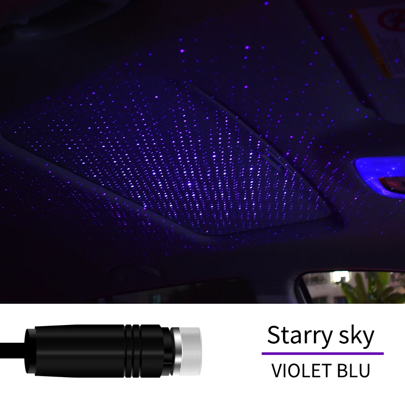 Violet blue Подсветка салона авто,Универсальный автомобильный интерьерный светильник,светильник звездный дождь, автомобильная атмосферная лампа, USB звездный купол в автомобиле, Звездный светильник, атмосферный светильник на крыше - Испускаемый цвет: Violet blue