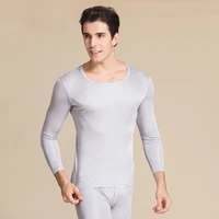 new mens solid color real silk double knitting round neck warm underwear set mulberry silk autumn clothes and pants 9802