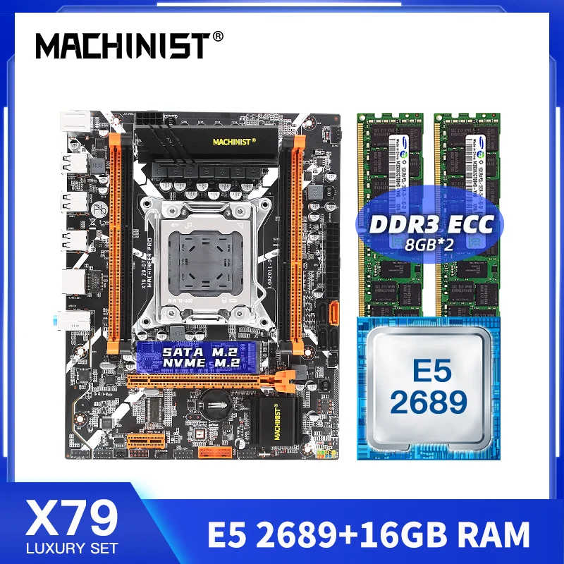 Verkauf MASCHINIST X79 Motherboard LGA 2011 Set Kit Mit Intel Xeon E5 2689 Prozessor DDR3 2*8GB ECC RAM Speicher NVME Mainboard X79 Z9-D7