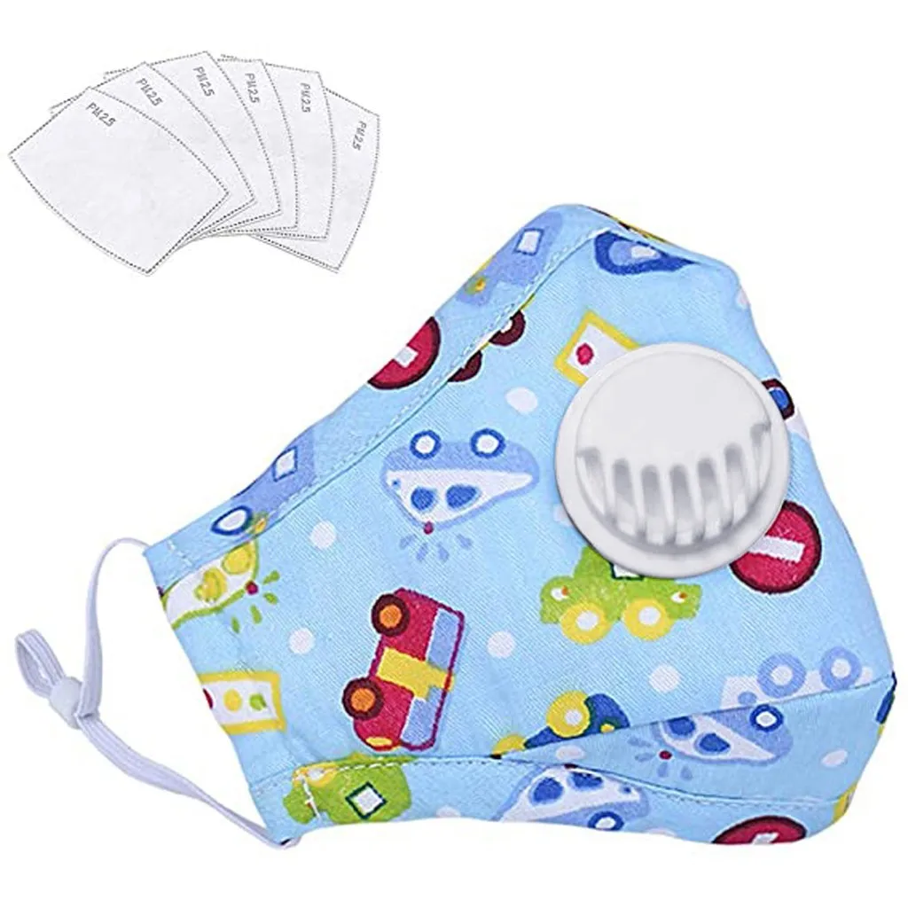 

Dustproof Reuse Mascarilla Children Mouth Mask Respirator Valve Cartoon Print Face Mask Kids Cotton Breathable Masque Mondmasker
