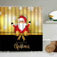 merry christmas shower curtain happy new year santa claus elk snowflake red background bathroom decor with hook polyester screen