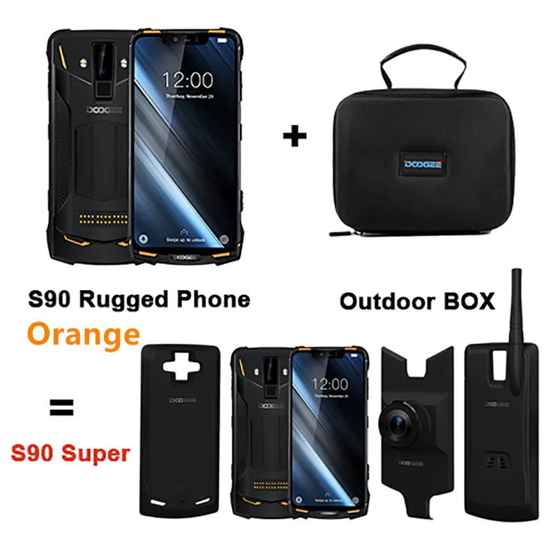 DOOGEE S90 S90 Pro Мобильный Телефон IP68 IP69K прочный мобильный телефон 6,18 дюймов ips дисплей 5050 мАч MT6771 Восьмиядерный 6 ГБ 128 ГБ Android 8,1 - Цвет: Orange Super Box
