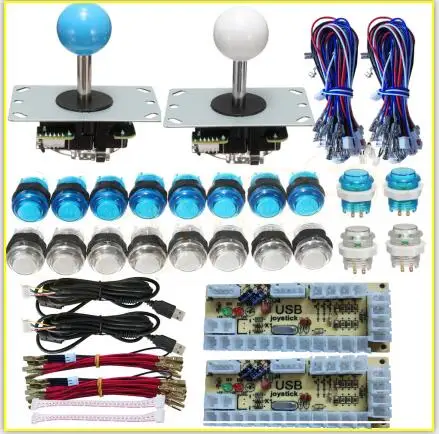 Blue and White Kit Аркадный DIY светодиодный комплект с нулевой задержкой USB энкодер для ПК аркадные игры 8 способ джойстик+ 5 В аркада со светодиодной подсветкой кнопочные кнопки - Цвет: Blue and White Kit