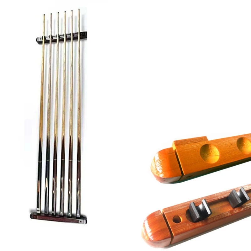 

Wall Mounted Hardwood Billiard Cue Rack Pool Cue Rack 6 Clips
