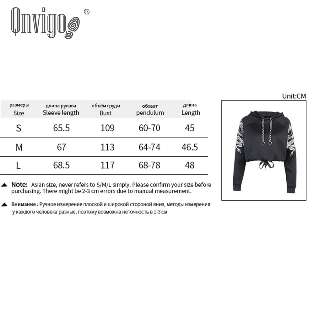 

Qnvigo Goth Hoodie Drawstring Cashmere Printed 3D Women's Short Hooded Long-Sleeved Winter New Design Dragon Print Goth Top