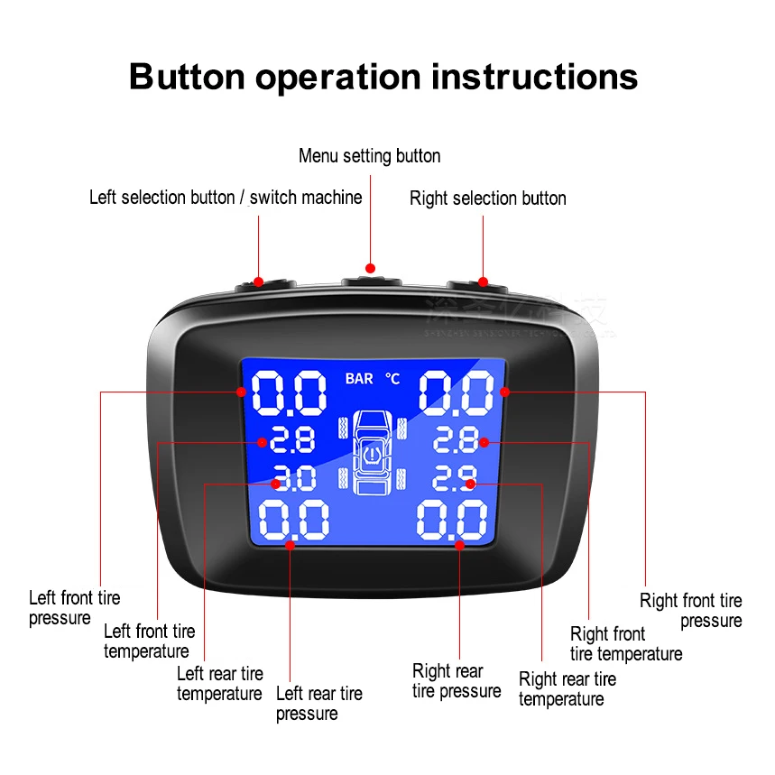 TOSPRA Smart Car TPMS Tyre Pressure Monitoring System Solar Power Digital LCD Display Auto Security Alarm Systems | Автомобили и